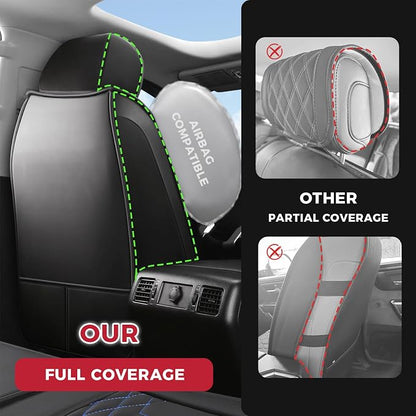 FREESOO Tundra Seat Covers 2007-2013, Fit for Toyota Tundra Crewmax Cab 5 Seats, Custom Truck Seat Covers with Waterproof Faux Leather BlackBlue