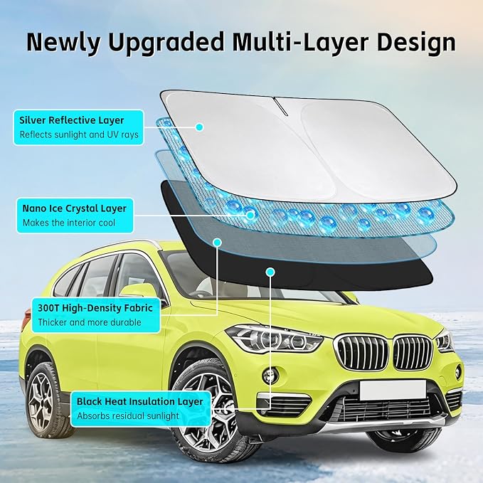 Windshield Sun Shade for BMW X1 2011-2022 Sunshade 300T Windshield Cover Shield Protector Blocks UV Rays Custom Fit X1 Front Window Shades Windshield Accessories Keep Cool Foldable