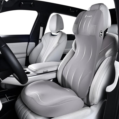 FLORICH Car Seat Cushion and Lumbar Support Headrest Pillow Memory Foam Seat Cushion Ergonomic 2-in-1 Car Neck Pillow & Back Support for Car Truck Seat Long Driving Sciatica Tailbone Pain Relief, Gray