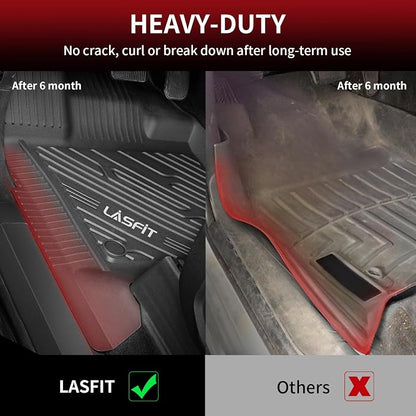 LASFIT Floor Mats for Ford F-150 2021-2026 | F150 Lightning 2022-2025 SuperCrew (Rear w/Fold Flat Storage) Carpet Floor All Weather Car Liners TPE Truck Mats - 1st and 2nd Row, 3pcs Black