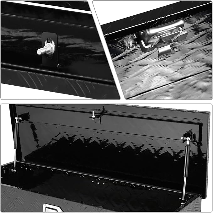 DNA MOTORING Aluminum Lockable Storage Box, Trailer Tongue & Truck Bed Tool Box w/Keys & Side Handle, Black Organizer w/Diamond Tread Pattern, 39"L x 13.3"W x 10"H, TBOX-T5-004-BK