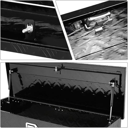 DNA MOTORING Aluminum Lockable Storage Box, Trailer Tongue & Truck Bed Tool Box w/Keys & Side Handle, Black Organizer w/Diamond Tread Pattern, 39"L x 13.3"W x 10"H, TBOX-T5-004-BK