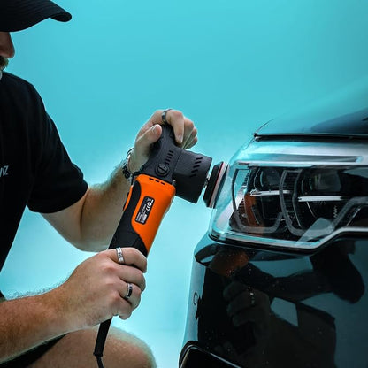 AUTIWOZ Carbon Fiber Mini Car Buffer Polisher, 630W Copper Motor 12mm Orbit, 2&3Inch Dual Action Polisher for Car Detailing, 2500-7000RPM with Soft Start, 3M Corded Auto Electric Polishing Machine