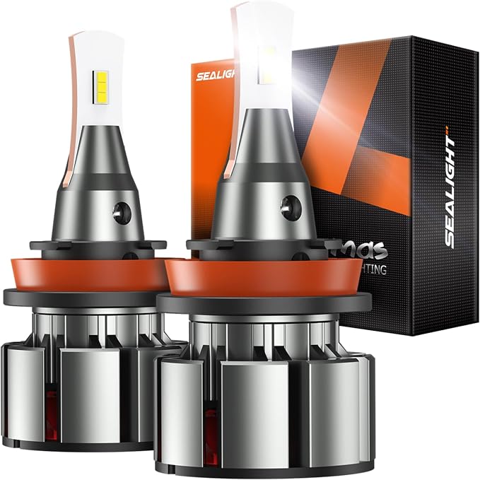 SEALIGHT H11/H9/H8 Light Bulbs, 800% Ultra-Brightness than Origin, 10-Year Extended Lifespan, 6500K White Illumination for Automotive H11 Lights, Plug-N-Play, Pack of 2