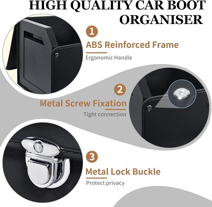 Car Trunk Organizer, Leather Car Trunk Storage Organizer with Lid and Sturdy Handle Car Organizer Storage Box Suv Trunk Organizer (Black, 32.3 x 11.4 x 12.2in)