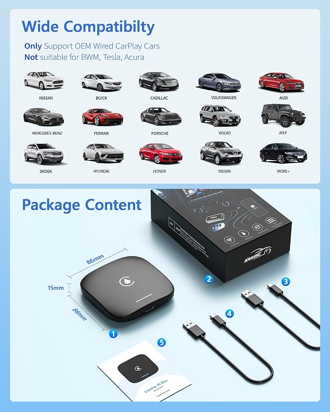 Magic AI Box CarPlay Wireless Carplay Adapter & Android Auto Dual WiFi + 4G SIM Split-Screen Goo-gle Play Download 4GB RAM + 64GB ROM