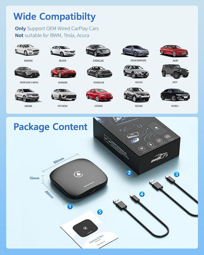 Magic AI Box CarPlay Wireless Carplay Adapter & Android Auto Dual WiFi + 4G SIM Split-Screen Goo-gle Play Download 4GB RAM + 64GB ROM