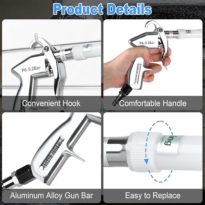 Car Cleaning Gun Detailing Dry Air Blow Gun, High Pressure Car Interior Cleaning Tool, Car Dryer Air Blower for Car Surfaces Quickly Blasts Dust, Works with Air Compressor