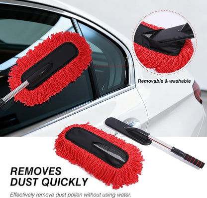 IPELY 3 Pack Large Red Microfiber Car Duster Exterior Scratch Free with Extendable, Car Duster Interior Multipurpose dust Cleaning