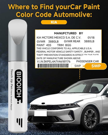 Touch Up Paint Pen Exact Color Match Car Chip and Scratch Repair (for Kia, Snow White Pearl Tricoat(SWP))