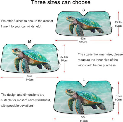 Sea Turtle Teal Windshield Sun Shade for Car Auto SUV Truck Foldable Front Window Sunshade Sun Visor Protector Block UV Rays Reflect Heat, 55" x 28"