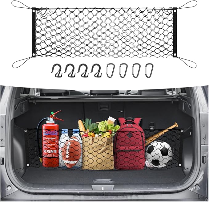 Canvcle Trunk Cargo Net for 2022-2025 2026 Hyundai Tucson Accessories Envelope Style Mesh Trunk Net Organizer and Storage Stretchable Adjustable Elastic Nylon Rear Cargo Netting with Hooks