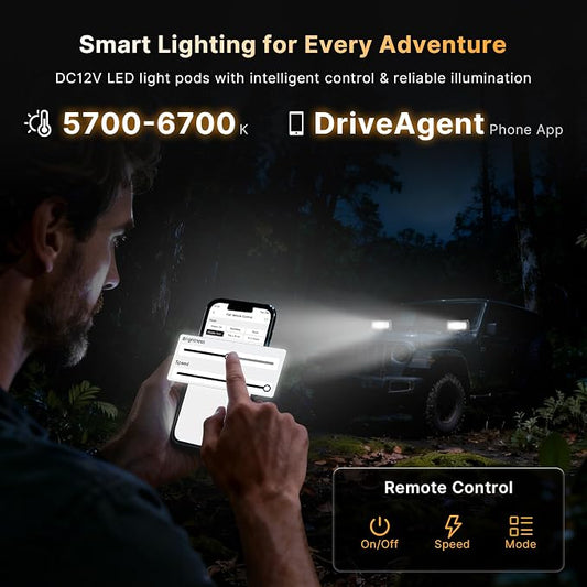 LED Pod Lights Flood Beam, Smart App Controlled Off Road Driving Lights Supports CarPlay/Android Auto, IP67 Waterproof 6000K White Lamps for Trucks, ATV, UTV, SUV, Boat (7 Inch)