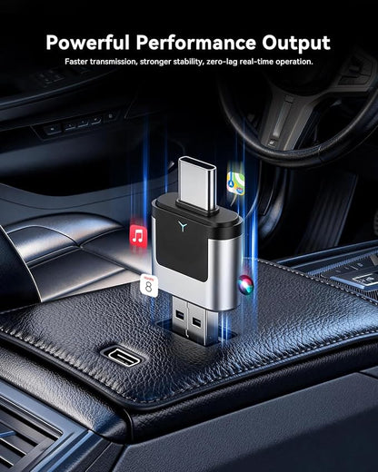 2-in-1 Wireless CarPlay Adapter USB C, Dual-Band WiFi (2.4/5GHz), BT 5.0, Wireless Android Auto Dongle, Native Dual Interface, Fast Connect for Factory Wired Cars