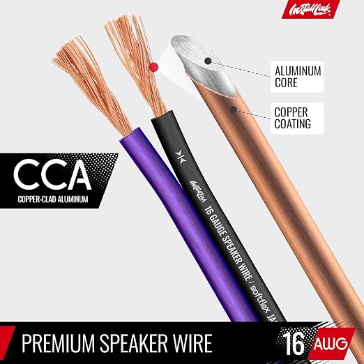 16 AWG Gauge Speaker Wire Cable Stereo, Car or Home Theater, CCA (100 Feet) by Install Link