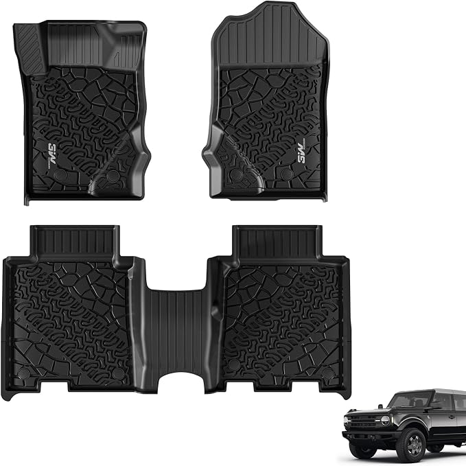 3W Floor Mats Fit for 2021-2025 2026 Ford Bronco 4-Door, All Weather TPE Custom Fit Bronco Floor Liners Car Accessories (Not Fit Sport & Vinyl Floor)