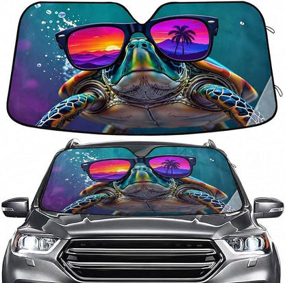 Windshield Sun Shade Sea Turtle Summer Front Window Block UV Shades Visor Reflective Retractable for Car SUV Trucks