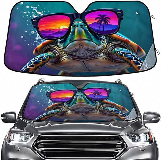Windshield Sun Shade Sea Turtle Summer Front Window Block UV Shades Visor Reflective Retractable for Car SUV Trucks