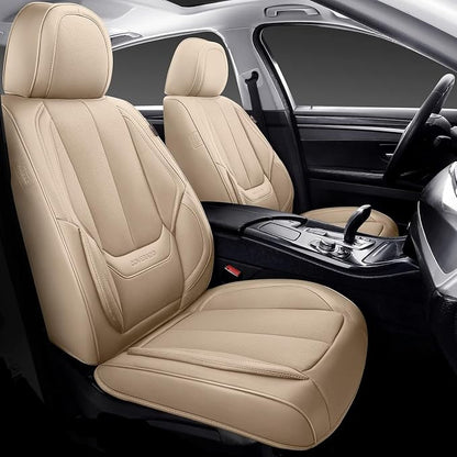 Coverado Car Seat Covers Full Set, Car Seat Protector Waterproof, Nappa Leather Car Seat Cushion, Beige Seat Covers for Cars, Front Seats and Back Universal Fit for Most Cars