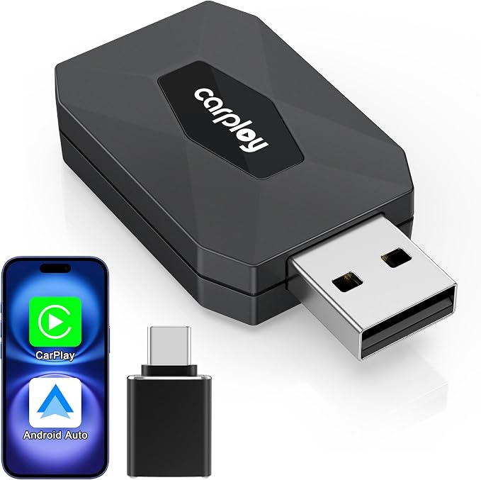 2026 Upgraded Wireless CarPlay Adapter for iPhone & Android, Mini Wireless CarPlay Adapter for Apple iOS 10+, Bluetooth 5.3 & 5GHz Wi-Fi, Converts Factory Wired CarPlay to Wireless for Cars 2016 +