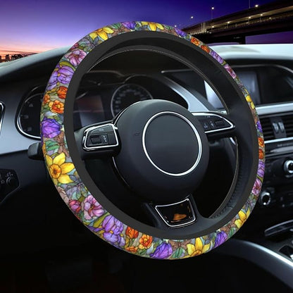 Flower Steering Wheel Covers Non Slip Neoprene Universal 15 Inch Steering Wheel Protector Car Cover for Men Women
