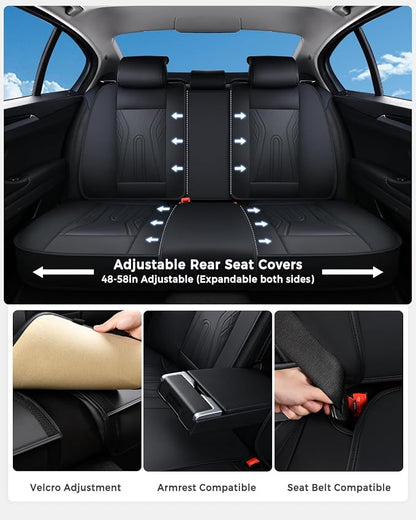 Huidasource Rear Seat Covers, Waterproof Faux Leather Rear Bench Seat Covers, Universal Fit Back Seat Cover for Most Cars Sedans SUVs Pickups Trucks, Black