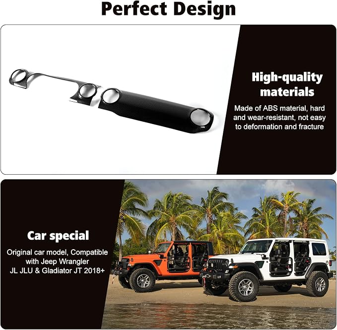 RT-TCZ Carbon Fiber Center Console Trim Cover Dashboard Control Panel Cover Decorative Interior Accessories for Jeep Wrangler JL JLU & Gladiator JT 2018-2023