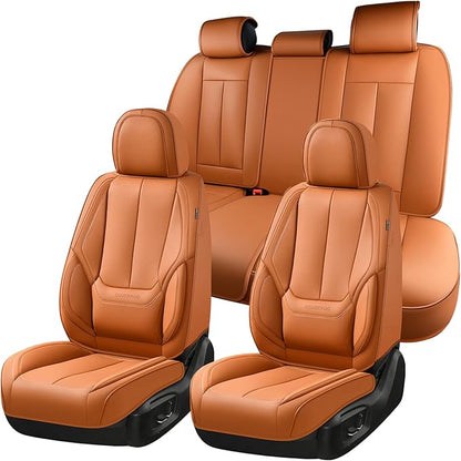 Coverado Seat Covers, Car Seat Covers Full Set, Leather Seat Covers for Cars, Car Seat Protector, Orange Car Seat Covers Front Seats and Back Seats Universal Fit for Most Cars