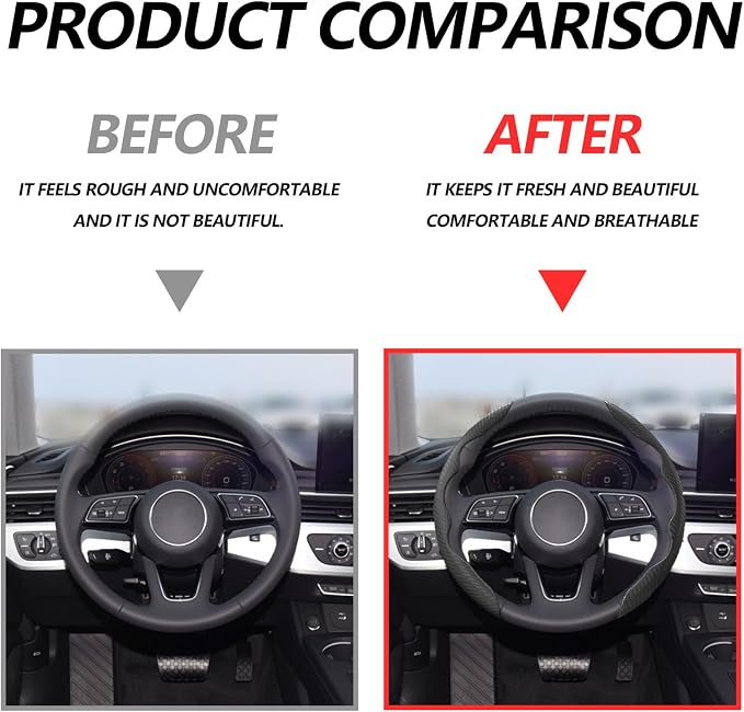 2pcs Universal Fit Carbon Fiber Steering Wheel Cover, Anti-Skid Steering Wheel Cover/Segmented Steering Wheel Protector/Car Interior Accessories (Black)