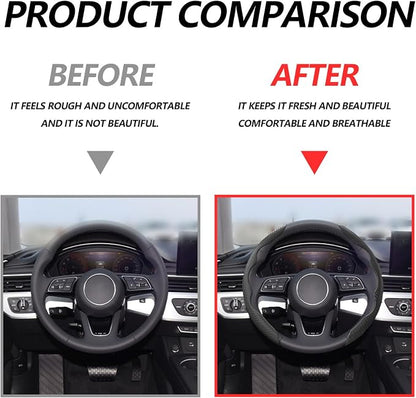 2pcs Universal Fit Carbon Fiber Steering Wheel Cover, Anti-Skid Steering Wheel Cover/Segmented Steering Wheel Protector/Car Interior Accessories (Black)