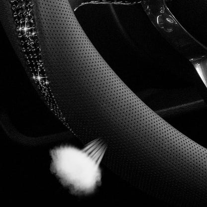 KAFEEK Sparkly Diamond Steering Wheel Cover, Bling Rhinestone Breathable Leather Car Protector, Universal 15 Inch Fit for Women Girls, Anti-Slip Comfortable, Black