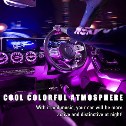Wevdn Car Interior LED Strip Light, 12V 24 LED Waterproof Neon Ambient Night Light with USB Port, Automotive Atmosphere Decorative Under Dash Lighting Kit, Car Accessories (Pink Purple)