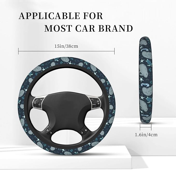 Manatees Steering Wheel Cover Anti-Slip,Sweat Absorption Universal 15 inch Steering Wheel Covers Cute car Accessories for Men Women