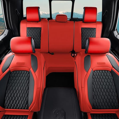 Coverado Leather Car Seat Covers Full Set, Dodge Seat Covers for Car Fit for 2009-2018 Dodge RAM 1500, 2010-2024 2500 3500 Automotive Vehicle Seat Covers Protector for Trucks (Red)