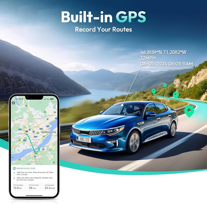 BOTSLAB 4k Dash Cam Front and Rear, 24/7 Parking Monitor with Hardwired Kit, 170° Ultra Wide Dashcam, ADAS, IMX415 Sensor, Night Vision, WDR, Loop Recording, 5G/2.4G WiFi & GPS, Free 64GB Card