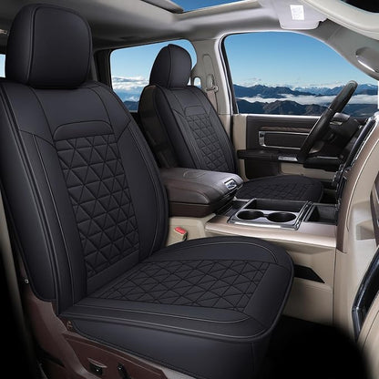 Coverado Car Seat Covers Full Set, Leather RAM 1500 Seat Covers Protectors Compatible with 2002-2026 Dodge RAM 1500 2500 3500 Crew Double Mega Quad Cab with Flat Bench, Black