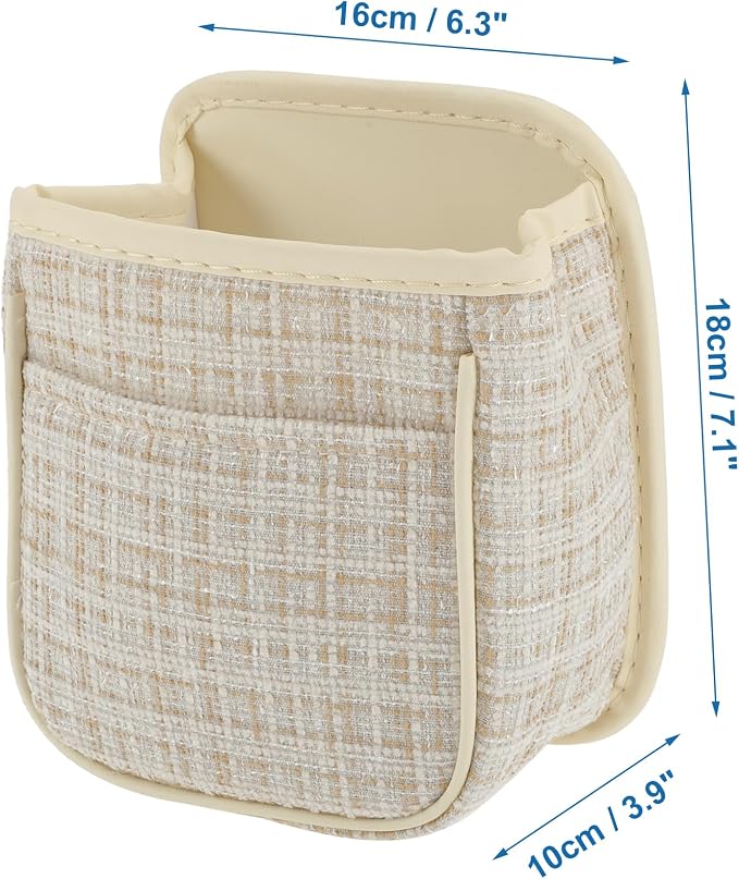 Car Trash Can Portable and Hanging 6.3" Length 3.9" Width 7.1" Height Trash Bin Fabric Beige 1 Pcs