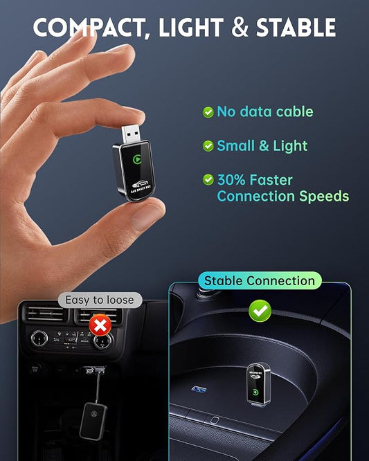 Amzfeel Wireless Carplay Adapter for Apple iPhone, Mini Bluetooth Dongle Convert Factory Wired to Wireless Car Play Plug & Play Auto Connect, Low Latency, GPS Units for Cars 2015+ (Brushed Gery)