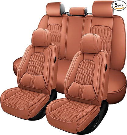 WELLDO Car Seat Covers, 5 Seats, Brown | Waterproof, Scratch-Resistant, Breathable & Easy to Clean, Universal Fit for SUV Sedan Truck, Full Set