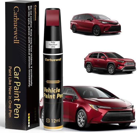 3T3 Ruby Flare Pearl Touch Up Paint Compatible with Toyota, Exact Match Car Paint Pen Automotive Scratch Repair Remover Kit Quick & Easy Solution for Vehile Chips and Nicks