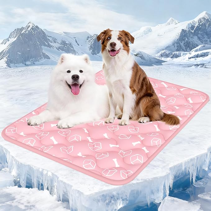 Rywell Dog Cooling Mat 2.0,Soft Blush Pink, 59" x 40" Thick & Durable Cooling Mat for Extra Large Dogs, Long-Lasting Cool with Waterproof & Color-Changing Arc-Chill Tech (Q-Max>0.5) Washable&Non-Toxic