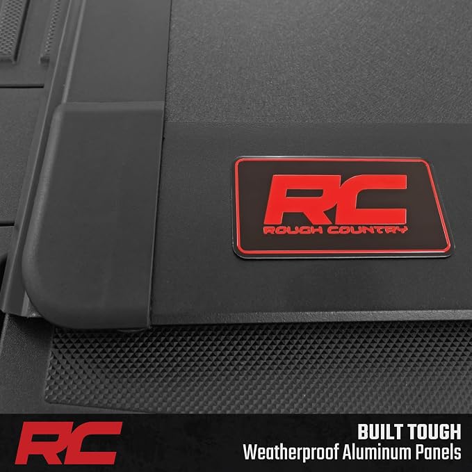 Rough Country Hard Flip-Up Truck Bed Tonneau Cover for Ford F-150 (2015-2020) - Flush Folding Aluminum Bed Cover