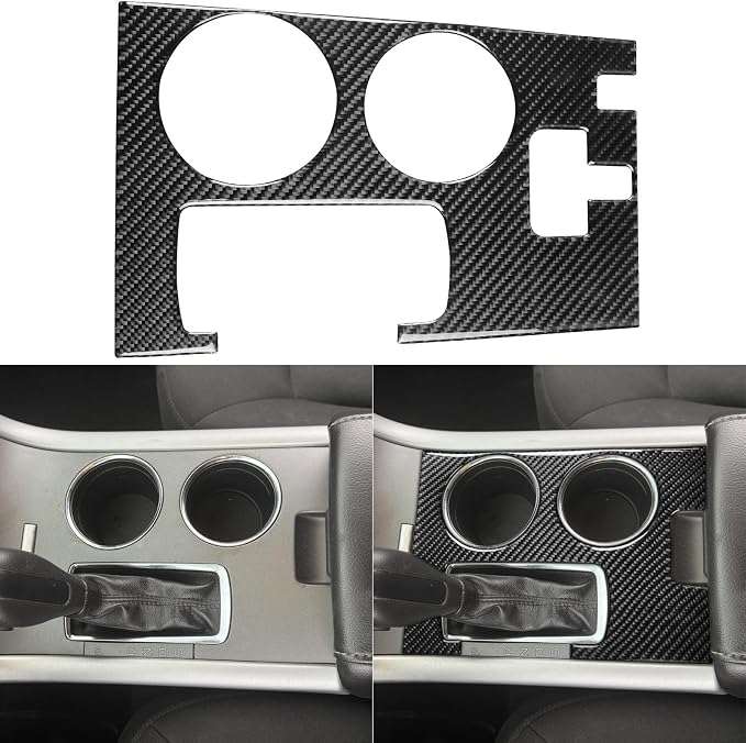 Premium Carbon Fiber Compatible with Ford Edge 2011-2014 2012 2013 SEL/Limited/SE/Sport Accessories Car Center Console Water Cup Holder Panel Cover Interior Trim Sticker Decal Black 1PC