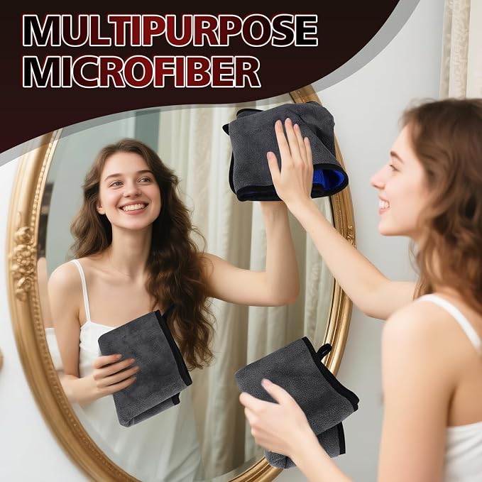 2 Pack Microfiber Cleaning Cloth, 23"x 11" Extra Large Microfiber Towels, Ultra Absorbent Car Washing Towels, Reusable Lint Free Streak Free Cleaning Rags for Car, Kitchen, and Window