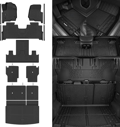 Floor Mats for 2018-2024 Ford Expedition Max 7 Seats/Captain Seat, Trunk Mat and Backrest Mat & Door Sill Guard All Weather TPE Protector for Ford Expedition Max Accessories