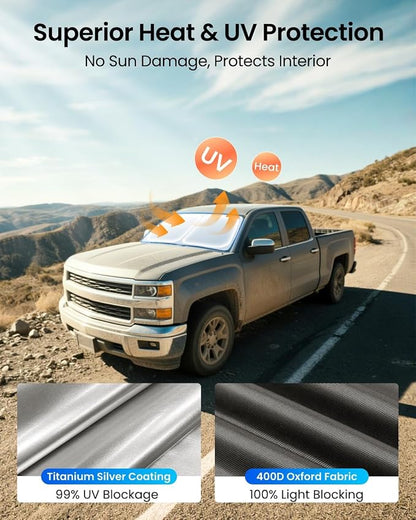 REEVAA Upgraded for Ch-evrolet Silverado 1500 (2026-2019) Windshield Sunshade [Tailored Fit, 99% Sun Protection] Foldable Sun Shade Car Accessories with Storage Bag