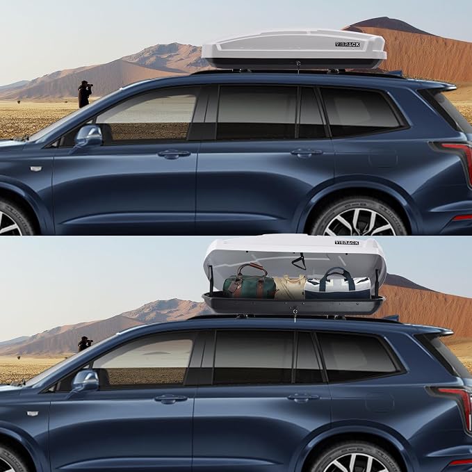Hard Shell Rooftop Cargo Carrier with Roof Box, Heavy Duty Weatherproof 15.5 Cubic Feet Rooftop Cargo Carrier for Car Storage, White