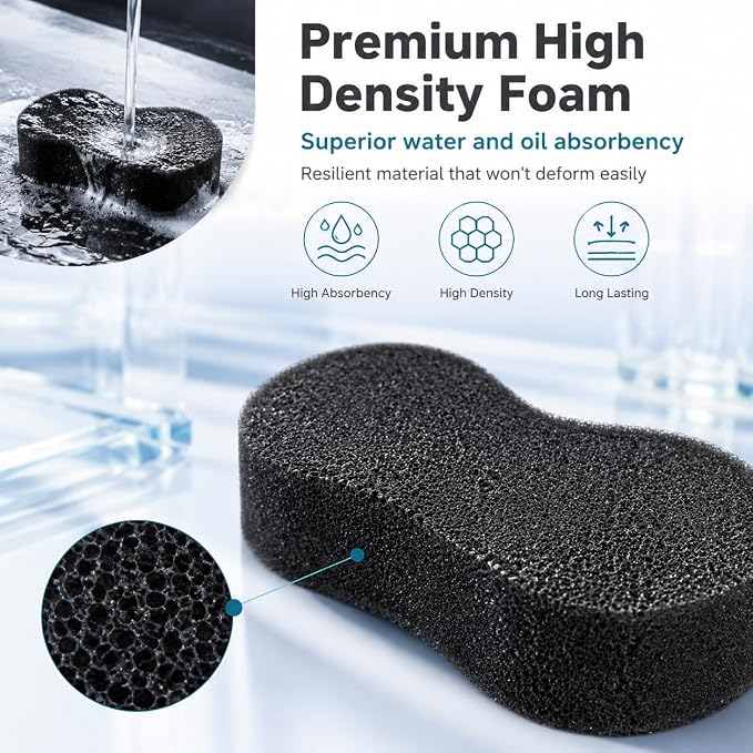 5 PCS Car Wash Sponge for Cleaning, High Density Waxing Wiping Car Sponge, Vehicle Compressed Foam Scrubber Kit, Universal Auto Easy Grip Sponges for Motorcycles Bikes Trucks SUVs (Black)