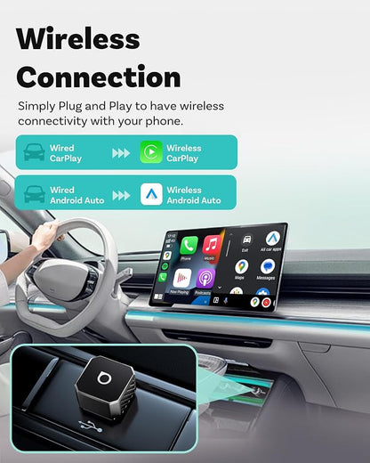 OTTOCAST Mini 3.0 Black 2-in-1 Wireless CarPlay & Android Auto Adapter – Plug & Play for iPhone/Android, Dual-Phone Memory, Dual-Band WiFi (2.4/5GHz), Auto-Reconnect (USB Type-C)