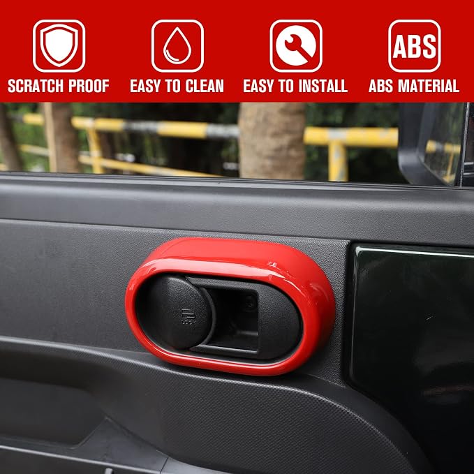 JeCar Interior Door Handle Cover Trim Interior Accessories for 2007-2010 Jeep Wrangler JK Unlimited 4 Door (Red)